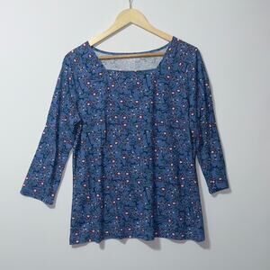 Laura Scott Blue Floral Square Neck Long Sleeve blouse women’s size large